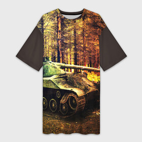 Платье-футболка 3D с принтом ТАНК В ЛЕСУ в Белгороде,  |  | game | tank | war | боевой танк | война | выстрел | дым | игра | искры | огонь | пламя | танк | танкист | техника