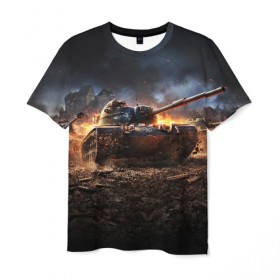 Мужская футболка 3D с принтом ТАНК в Белгороде, 100% полиэфир | прямой крой, круглый вырез горловины, длина до линии бедер | game | tank | war | боевой танк | война | выстрел | дым | игра | искры | огонь | пламя | танк | танкист | техника