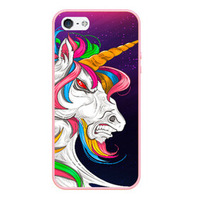 Чехол для iPhone 5/5S матовый с принтом Angry Unicorn в Белгороде, Силикон | Область печати: задняя сторона чехла, без боковых панелей | cosmos | hair | rainbow | stars | unicorn | волосы | глаза | единорог | злой | зубы | космос | лошадь | радуга