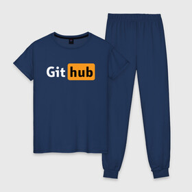 Женская пижама хлопок с принтом Git Hub в Белгороде, 100% хлопок | брюки и футболка прямого кроя, без карманов, на брюках мягкая резинка на поясе и по низу штанин | git hub | github | it | кодинг