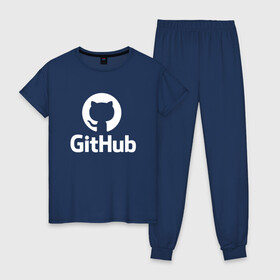 Женская пижама хлопок с принтом GitHub в Белгороде, 100% хлопок | брюки и футболка прямого кроя, без карманов, на брюках мягкая резинка на поясе и по низу штанин | git hub | github | it | кодинг | программист
