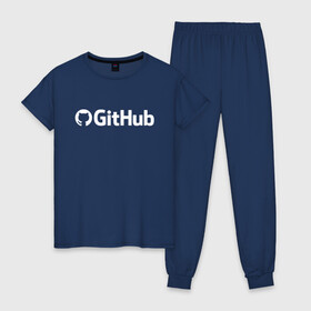 Женская пижама хлопок с принтом GitHub в Белгороде, 100% хлопок | брюки и футболка прямого кроя, без карманов, на брюках мягкая резинка на поясе и по низу штанин | git hub | github | it | кодинг | программист