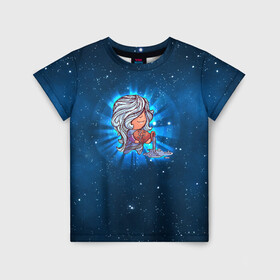 Детская футболка 3D с принтом Водолей в Белгороде, 100% гипоаллергенный полиэфир | прямой крой, круглый вырез горловины, длина до линии бедер, чуть спущенное плечо, ткань немного тянется | вселенная | гороскоп | знаки зодиака | зодиак | космос | медитация | планеты