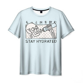 Мужская футболка 3D с принтом STAY HYDRATED в Белгороде, 100% полиэфир | прямой крой, круглый вырез горловины, длина до линии бедер | death | japan | skeleton | sport | vegan | water | yoga | веган | вегетарианство | вода | йога | скелет | спорт | хэллоуин | череп | япония