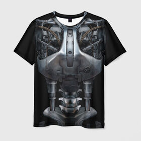 Мужская футболка 3D с принтом Терминатор т-800 в Белгороде, 100% полиэфир | прямой крой, круглый вырез горловины, длина до линии бедер | броня | железный | костюм | машина | механизм | робот | скелет | скилет | сталь | стальной | т800 | терминатор