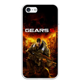 Чехол для iPhone 5/5S матовый с принтом GEARS 5 в Белгороде, Силикон | Область печати: задняя сторона чехла, без боковых панелей | alien | combat | fight | game | gears 5 | gears of war | gun | human | man | monsters | powerful | saw | strong | war | weapon | игры