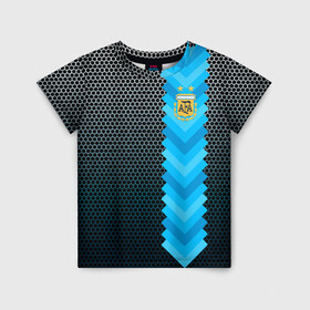 Детская футболка 3D с принтом Аргентина форма  в Белгороде, 100% гипоаллергенный полиэфир | прямой крой, круглый вырез горловины, длина до линии бедер, чуть спущенное плечо, ткань немного тянется | аргентина | атрибутика | бег | победа | поле | сборная | соты | спорт | узор | футбол