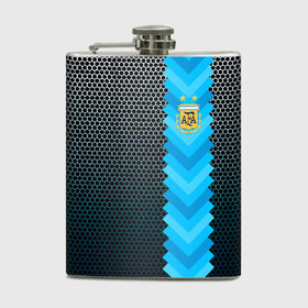 Фляга с принтом Аргентина форма  в Белгороде, металлический корпус | емкость 0,22 л, размер 125 х 94 мм. Виниловая наклейка запечатывается полностью | аргентина | атрибутика | бег | победа | поле | сборная | соты | спорт | узор | футбол