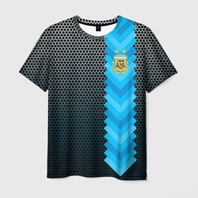 Мужская футболка 3D с принтом Аргентина форма  в Белгороде, 100% полиэфир | прямой крой, круглый вырез горловины, длина до линии бедер | аргентина | атрибутика | бег | победа | поле | сборная | соты | спорт | узор | футбол
