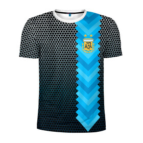 Мужская футболка 3D спортивная с принтом Аргентина форма  в Белгороде, 100% полиэстер с улучшенными характеристиками | приталенный силуэт, круглая горловина, широкие плечи, сужается к линии бедра | аргентина | атрибутика | бег | победа | поле | сборная | соты | спорт | узор | футбол