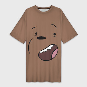 Платье-футболка 3D с принтом Радостный Гризз в Белгороде,  |  | we bare bears | белый | вся правда о медведях | гриз | гризз | гризли | медведь | мы обычные медведи | пан пан | панда | три обычных медведя