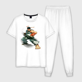 Мужская пижама хлопок с принтом Street Fighter Ryu в Белгороде, 100% хлопок | брюки и футболка прямого кроя, без карманов, на брюках мягкая резинка на поясе и по низу штанин
 | street fighter ryu