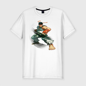 Мужская футболка хлопок Slim с принтом Street Fighter Ryu в Белгороде, 92% хлопок, 8% лайкра | приталенный силуэт, круглый вырез ворота, длина до линии бедра, короткий рукав | street fighter ryu