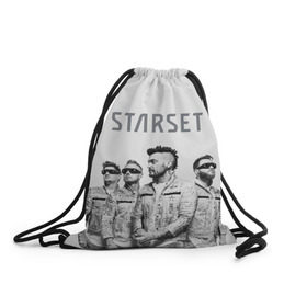 Рюкзак-мешок 3D с принтом Starset Band в Белгороде, 100% полиэстер | плотность ткани — 200 г/м2, размер — 35 х 45 см; лямки — толстые шнурки, застежка на шнуровке, без карманов и подкладки | logo | rock | starset | лого | рок | старсет