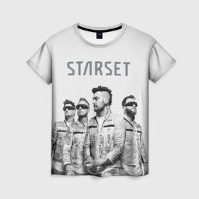 Женская футболка 3D с принтом Starset Band в Белгороде, 100% полиэфир ( синтетическое хлопкоподобное полотно) | прямой крой, круглый вырез горловины, длина до линии бедер | logo | rock | starset | лого | рок | старсет