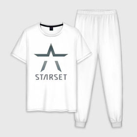 Мужская пижама хлопок с принтом Starset в Белгороде, 100% хлопок | брюки и футболка прямого кроя, без карманов, на брюках мягкая резинка на поясе и по низу штанин
 | Тематика изображения на принте: logo | rock | starset | лого | рок | старсет
