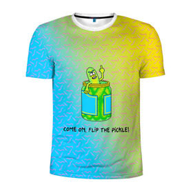 Мужская футболка 3D спортивная с принтом Pickle Rick в Белгороде, 100% полиэстер с улучшенными характеристиками | приталенный силуэт, круглая горловина, широкие плечи, сужается к линии бедра | Тематика изображения на принте: pickle | rick and morty | vdkovmar | банка | огурец | палец | прикол | рик и морти