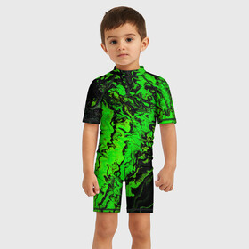 Детский купальный костюм 3D с принтом Тёмные зеленые краски в Белгороде, Полиэстер 85%, Спандекс 15% | застежка на молнии на спине | abstract | acrylic | art | color | liquid | modern | paint | painting | splash | абстракция | акрил | арт | брызги | жидкость | искусство | краска | рисунок | современный