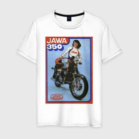 Мужская футболка хлопок с принтом Ява в Белгороде, 100% хлопок | прямой крой, круглый вырез горловины, длина до линии бедер, слегка спущенное плечо. | jawa | jawa 350 | jawa мотоциклы | купить jawa | мотоцикл | мотоцикл ява | ява | ява 350