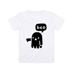 Детская футболка хлопок с принтом Boo в Белгороде, 100% хлопок | круглый вырез горловины, полуприлегающий силуэт, длина до линии бедер | 19 | 2019 | boo | ghost | halloween | бу | ведьма | зло | картинка | нечисть | приведение | призрак | прикольная | тыква | тьма | ужас | хелловин | хеллоувин | хэллоуин