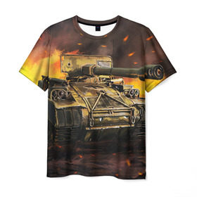 Мужская футболка 3D с принтом ТАНК в Белгороде, 100% полиэфир | прямой крой, круглый вырез горловины, длина до линии бедер | game | tank | war | боевой танк | война | выстрел | дым | игра | искры | огонь | пламя | танк | танки | танкист | техника