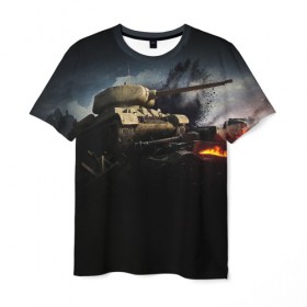 Мужская футболка 3D с принтом ТАНКИ в Белгороде, 100% полиэфир | прямой крой, круглый вырез горловины, длина до линии бедер | game | tank | war | боевой танк | война | выстрел | дым | игра | искры | огонь | пламя | танк | танки | танкист | техника