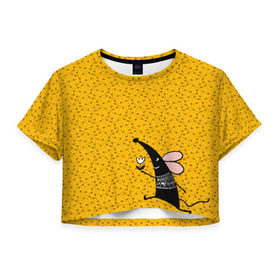 Женская футболка Cropp-top с принтом Крыса в Белгороде, 100% полиэстер | круглая горловина, длина футболки до линии талии, рукава с отворотами | 