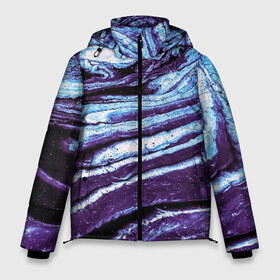 Мужская зимняя куртка 3D с принтом Фиолетовые краски металлик в Белгороде, верх — 100% полиэстер; подкладка — 100% полиэстер; утеплитель — 100% полиэстер | длина ниже бедра, свободный силуэт Оверсайз. Есть воротник-стойка, отстегивающийся капюшон и ветрозащитная планка. 

Боковые карманы с листочкой на кнопках и внутренний карман на молнии. | Тематика изображения на принте: 
