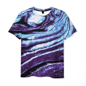 Мужская футболка 3D с принтом Фиолетовые краски металлик в Белгороде, 100% полиэфир | прямой крой, круглый вырез горловины, длина до линии бедер | Тематика изображения на принте: 