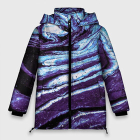 Женская зимняя куртка 3D с принтом Фиолетовые краски металлик в Белгороде, верх — 100% полиэстер; подкладка — 100% полиэстер; утеплитель — 100% полиэстер | длина ниже бедра, силуэт Оверсайз. Есть воротник-стойка, отстегивающийся капюшон и ветрозащитная планка. 

Боковые карманы с листочкой на кнопках и внутренний карман на молнии | Тематика изображения на принте: 