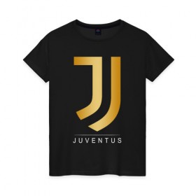 Женская футболка хлопок с принтом JUVENTUS GOLDEN LOGO в Белгороде, 100% хлопок | прямой крой, круглый вырез горловины, длина до линии бедер, слегка спущенное плечо | cr7 | juve | juventus | ronaldo | роналдо | ювентус