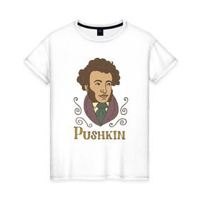 Женская футболка хлопок с принтом А.С.Пушкин в Белгороде, 100% хлопок | прямой крой, круглый вырез горловины, длина до линии бедер, слегка спущенное плечо | а.с.пушкин | знания | классик | литература | писатели | писатель | писатель классик | пушкин | школа | школьная программа