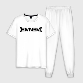 Мужская пижама хлопок с принтом Eminem в Белгороде, 100% хлопок | брюки и футболка прямого кроя, без карманов, на брюках мягкая резинка на поясе и по низу штанин
 | Тематика изображения на принте: emenem | eminem | hip hop | hiphop | kamikaze | marshal mathers | marshall | marshall mathers | rap | rap god | revival | slim shadi | slim shady | venom | еминем | олдскул | реп | рэп | хипхоп | эминем