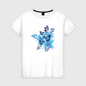 Женская футболка хлопок с принтом Цветы И Бабочки в Белгороде, 100% хлопок | прямой крой, круглый вырез горловины, длина до линии бедер, слегка спущенное плечо | бабочки | красота | милота | рисунок | цветы | цветы и бабочки