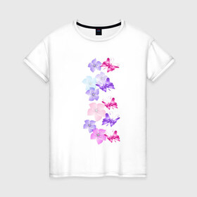 Женская футболка хлопок с принтом Цветы И Бабочки в Белгороде, 100% хлопок | прямой крой, круглый вырез горловины, длина до линии бедер, слегка спущенное плечо | бабочки | красота | милота | рисунок | цветы | цветы и бабочки