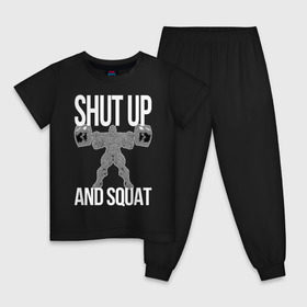 Детская пижама хлопок с принтом Shut up and ssquat в Белгороде, 100% хлопок |  брюки и футболка прямого кроя, без карманов, на брюках мягкая резинка на поясе и по низу штанин
 | lift | powerlifting | shut up | squat | приседание со штангой