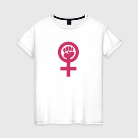 Женская футболка хлопок с принтом Womanpower в Белгороде, 100% хлопок | прямой крой, круглый вырез горловины, длина до линии бедер, слегка спущенное плечо | Тематика изображения на принте: logo | woman | womanpower | женские | женский | женское | знак | знаки | значёк | феминизм | феминистка