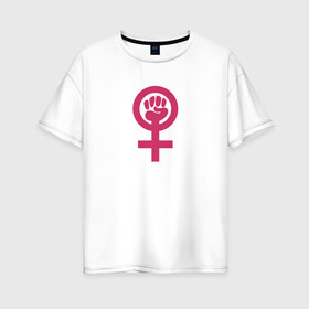 Женская футболка хлопок Oversize с принтом Womanpower в Белгороде, 100% хлопок | свободный крой, круглый ворот, спущенный рукав, длина до линии бедер
 | logo | woman | womanpower | женские | женский | женское | знак | знаки | значёк | феминизм | феминистка
