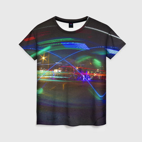 Женская футболка 3D с принтом Neon в Белгороде, 100% полиэфир ( синтетическое хлопкоподобное полотно) | прямой крой, круглый вырез горловины, длина до линии бедер | neon | город | города | городе | городом | городской | неон | неонка | неоновые | неоновый | свет | светящиеся | светящийся | светящимся