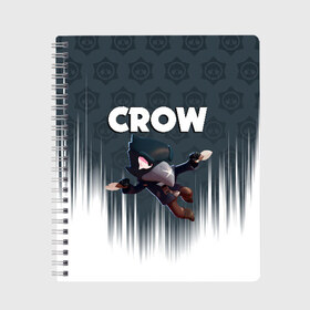 Тетрадь с принтом BRAWL STARS CROW в Белгороде, 100% бумага | 48 листов, плотность листов — 60 г/м2, плотность картонной обложки — 250 г/м2. Листы скреплены сбоку удобной пружинной спиралью. Уголки страниц и обложки скругленные. Цвет линий — светло-серый
 | brawl stars | bull | colt | crow | leon | stars | берли | бо | брок | ворон | джесси | динамайк | дэррил | кольт | леон | мортис | нита | пайпер | пенни | поко | пэм | рикошет | спайк | фрэнк | шелли | эль примо