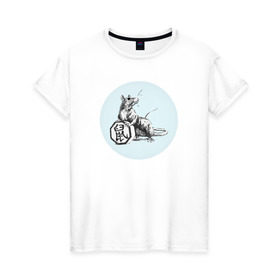 Женская футболка хлопок с принтом Крыса с иероглифом в Белгороде, 100% хлопок | прямой крой, круглый вырез горловины, длина до линии бедер, слегка спущенное плечо | 