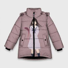 Зимняя куртка для девочек 3D с принтом Hiyori Iki в Белгороде, ткань верха — 100% полиэстер; подклад — 100% полиэстер, утеплитель — 100% полиэстер. | длина ниже бедра, удлиненная спинка, воротник стойка и отстегивающийся капюшон. Есть боковые карманы с листочкой на кнопках, утяжки по низу изделия и внутренний карман на молнии. 

Предусмотрены светоотражающий принт на спинке, радужный светоотражающий элемент на пуллере молнии и на резинке для утяжки. | Тематика изображения на принте: ghost | hiyori | iki | бездомный бог | ики  noragami | призрак | хиёри