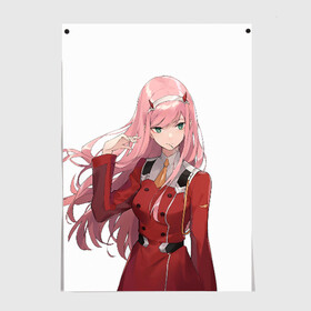 Постер с принтом Darling In The Franxx в Белгороде, 100% бумага
 | бумага, плотность 150 мг. Матовая, но за счет высокого коэффициента гладкости имеет небольшой блеск и дает на свету блики, но в отличии от глянцевой бумаги не покрыта лаком | 02 | anime | darling in the franxx | hiro | manga | zero two | аниме | ахегао | любимый во франксе | манга | милый во франксе | ноль два | хиро