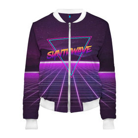 Женский бомбер 3D с принтом SYNTHWAVE / RETROWAVE в Белгороде, 100% полиэстер | застегивается на молнию, по бокам два кармана без застежек, мягкие манжеты, по низу бомбера и на воротнике — эластичная резинка | hotline miami | neon | outrun | outrun electro | retrowave | synth | synthwave | неон | хотлайн майами