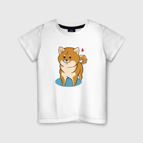Детская футболка хлопок с принтом Шиба-ину в Белгороде, 100% хлопок | круглый вырез горловины, полуприлегающий силуэт, длина до линии бедер | милашка | пёсик | пушистик | собака | шиба ину | щенок