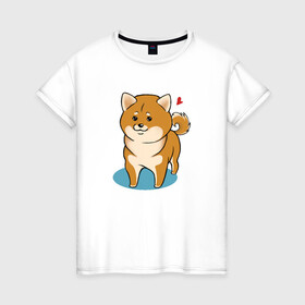 Женская футболка хлопок с принтом Шиба-ину в Белгороде, 100% хлопок | прямой крой, круглый вырез горловины, длина до линии бедер, слегка спущенное плечо | милашка | пёсик | пушистик | собака | шиба ину | щенок