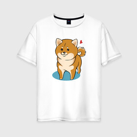 Женская футболка хлопок Oversize с принтом Шиба-ину в Белгороде, 100% хлопок | свободный крой, круглый ворот, спущенный рукав, длина до линии бедер
 | милашка | пёсик | пушистик | собака | шиба ину | щенок