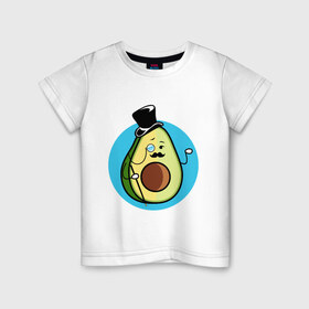 Детская футболка хлопок с принтом Mr. Avocado в Белгороде, 100% хлопок | круглый вырез горловины, полуприлегающий силуэт, длина до линии бедер | Тематика изображения на принте: авокадо | еда | сеньор | сноб | усы | фрукты