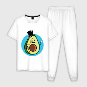 Мужская пижама хлопок с принтом Mr. Avocado в Белгороде, 100% хлопок | брюки и футболка прямого кроя, без карманов, на брюках мягкая резинка на поясе и по низу штанин
 | Тематика изображения на принте: авокадо | еда | сеньор | сноб | усы | фрукты