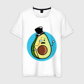 Мужская футболка хлопок с принтом Mr. Avocado в Белгороде, 100% хлопок | прямой крой, круглый вырез горловины, длина до линии бедер, слегка спущенное плечо. | Тематика изображения на принте: авокадо | еда | сеньор | сноб | усы | фрукты